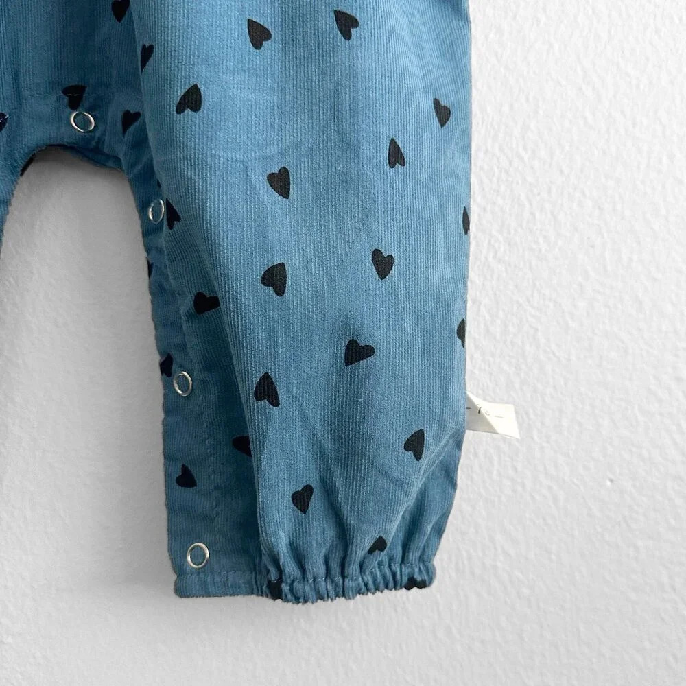 NWT Pretty Girls Long Sleeve One-Piece Romper Corduroy Blue /Black Hearts 9-12M - Picture 6 of 6